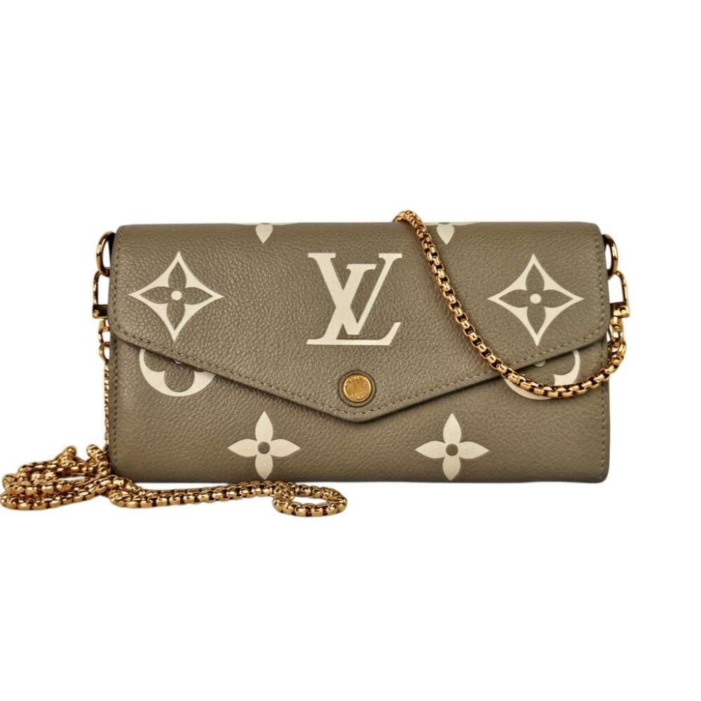 LOUIS VUITTON Bicolor Monogram Giant Sarah Wallet Tourterelle Gray Cream LV Bag - Picture 5 of 12